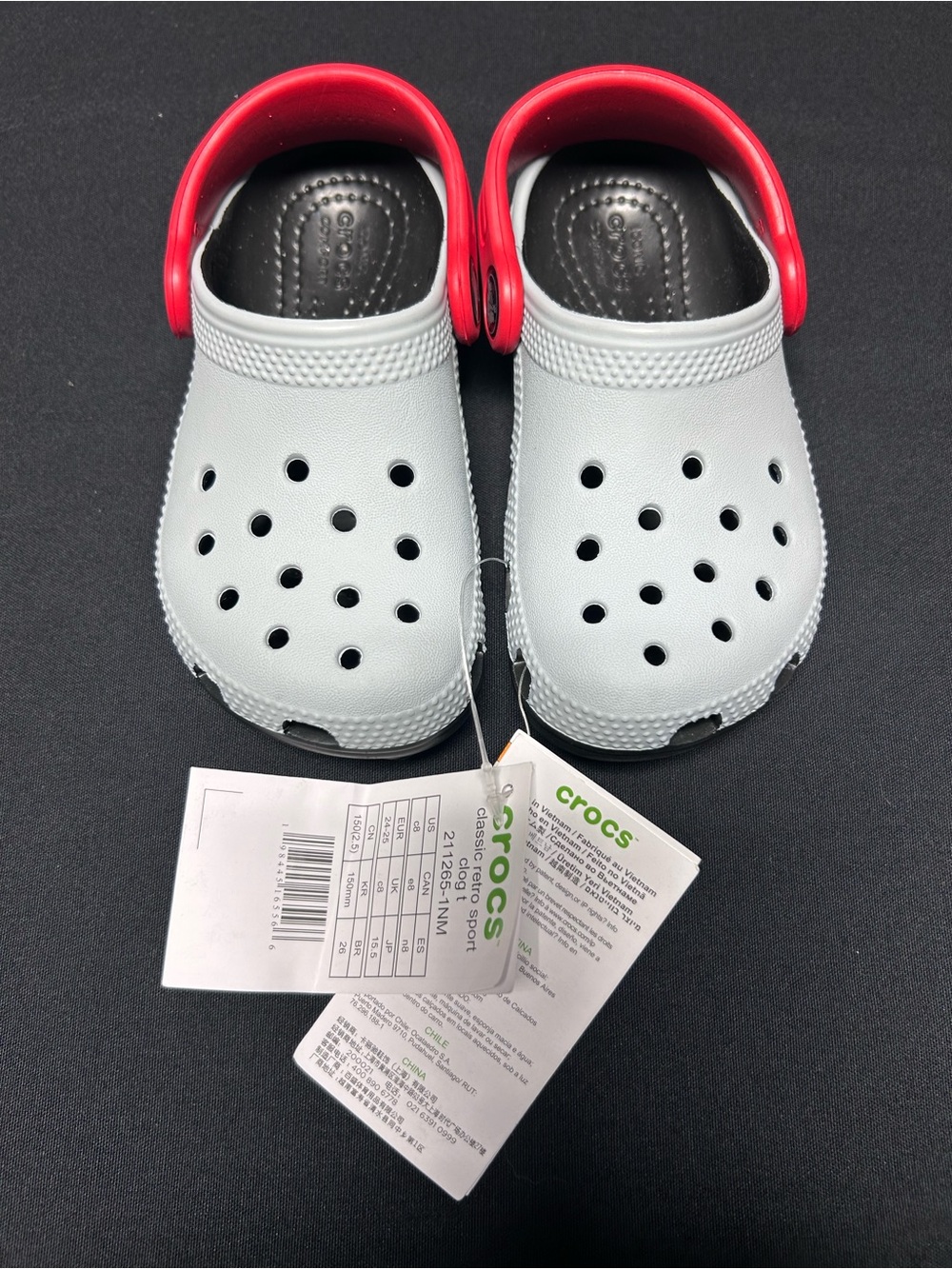 CROCS Classic Retro Sport Size C8 Toddler Clogs Shoes Gray Black Red